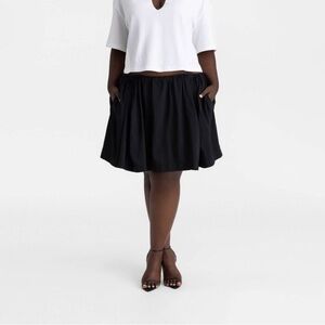 Everyday Black Gathered Skater Mini Skirt with Pockets